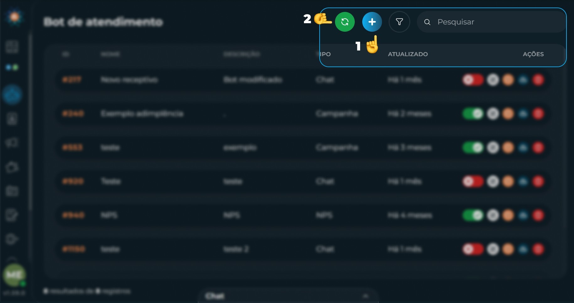 Botões e Filtros dos Bots