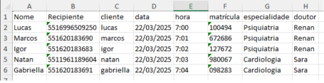 Exemplo de planilha para a Campanha