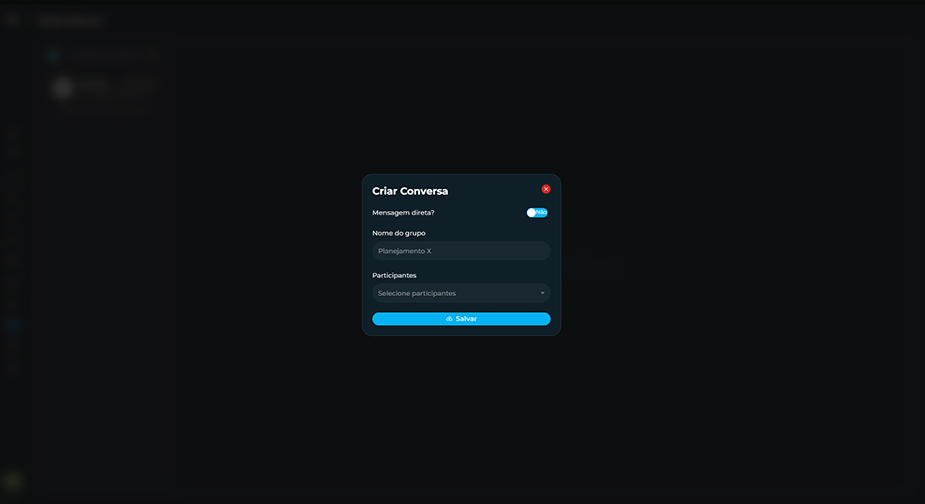 Configurações para criar grupos ou mensagens diretas