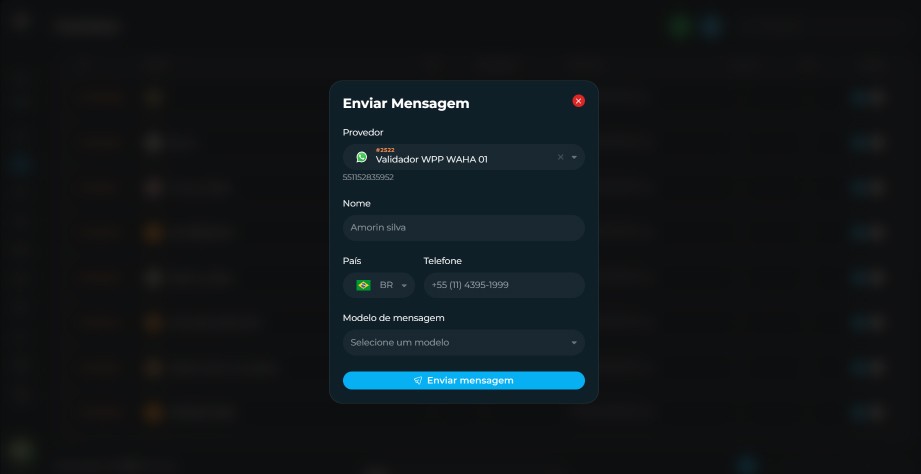 Demonstração de opções de provedores e modelos em Contatos