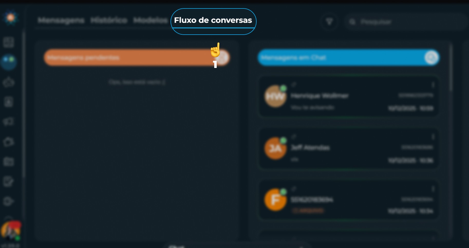 Tela de Início dos Fluxos de conversas